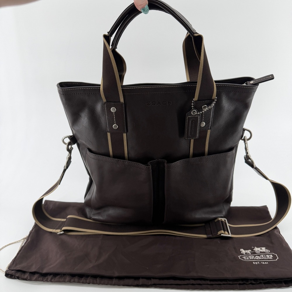Coach Heritage Web Leather Business Tote chocolate Brown Crossbody Bag F70558